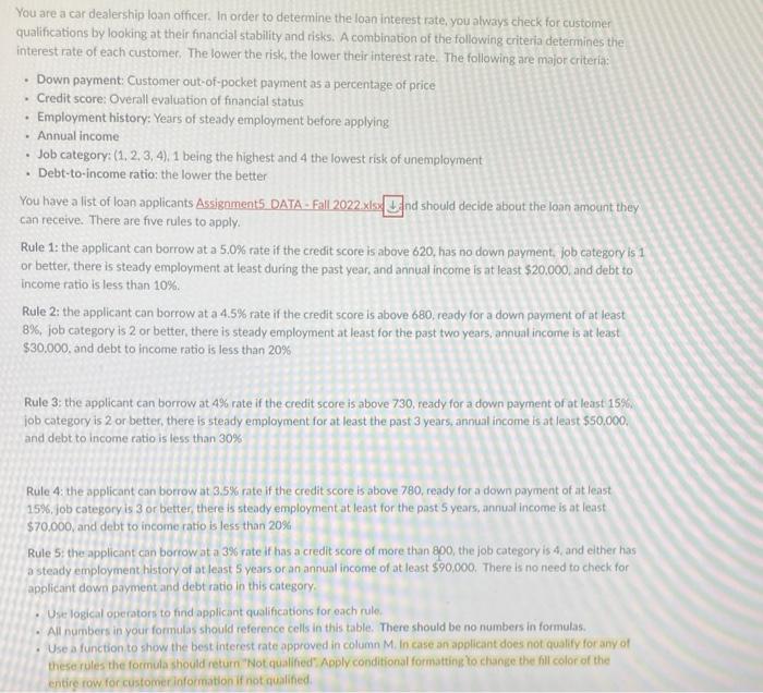 Solved You are a car dealership loan officer. In order to