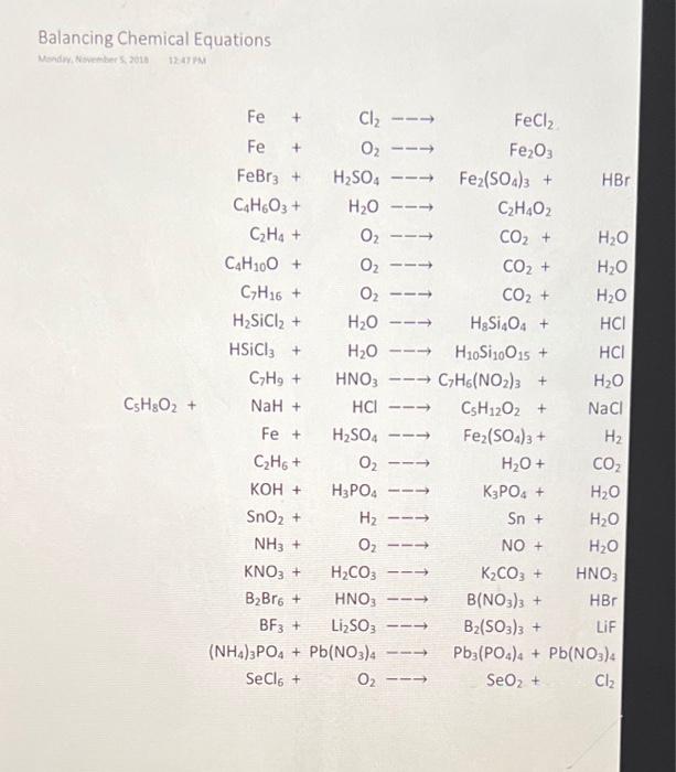 Solved Balancing Chemical Equations | Chegg.com