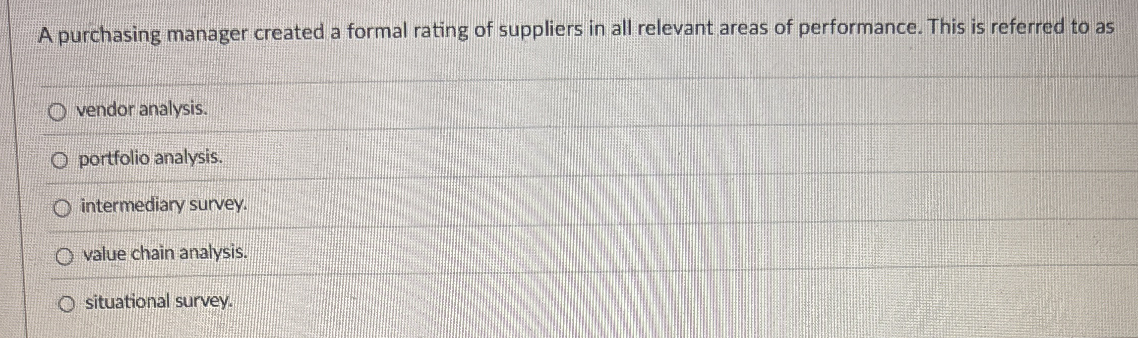 Solved A purchasing manager created a formal rating of