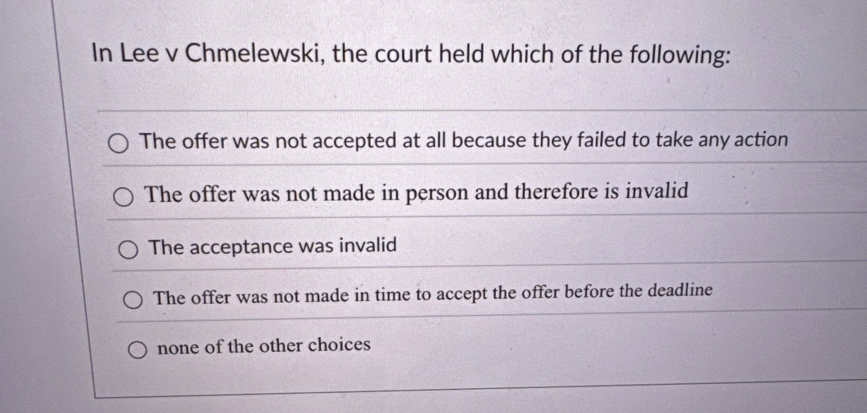 Solved In Lee v Chmelewski, the court held which of the