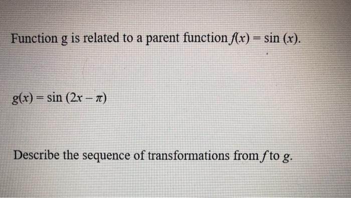 Solved Function G Is Related To A Parent Function F(x) =