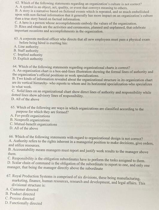 Solved 62. Which Of The Following Statements Regarding An | Chegg.com