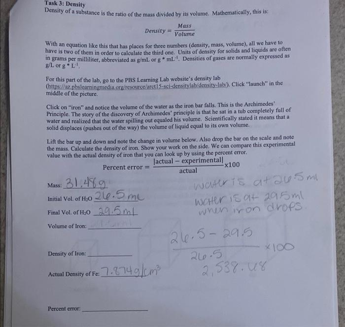 Solved Task 3: Density Density Of A Substance Is The Ratio | Chegg.com
