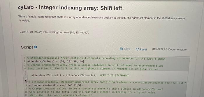 Solved ZyLab Integer Indexing Array Shift Left Write A...