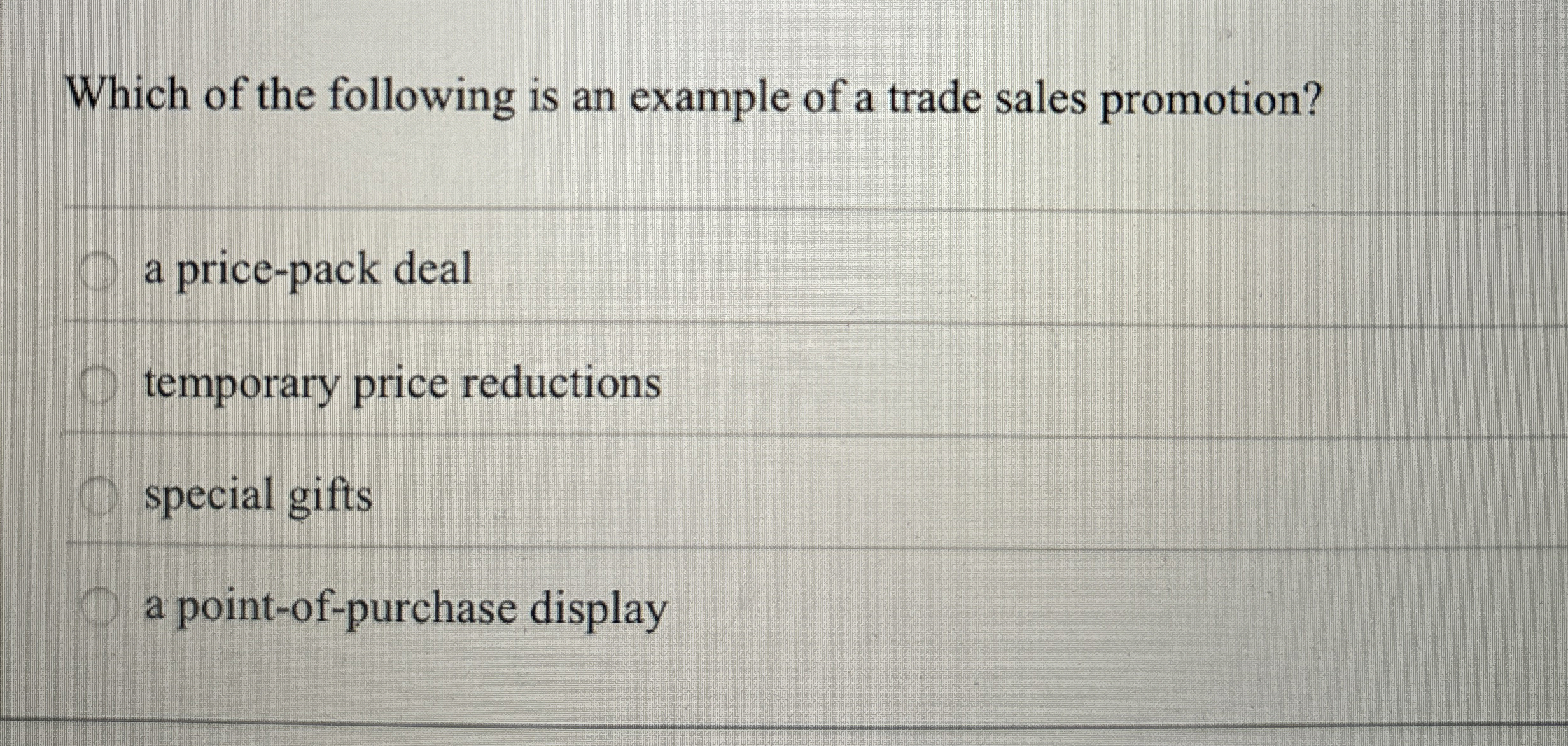 [Solved] Which of the following is an example of a trade sa