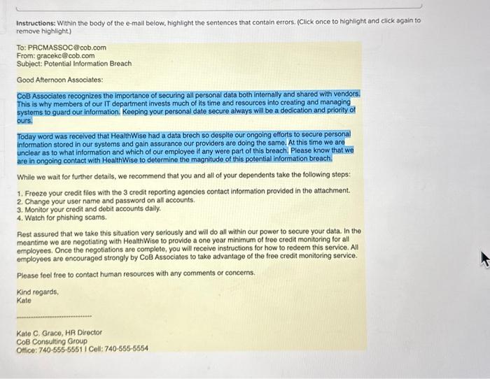 Solved Instructions Within the body of the email below,