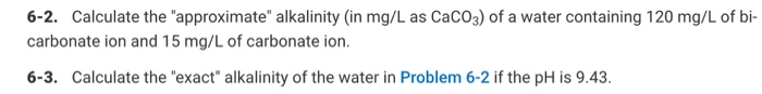 Solved 62. Calculate The "approximate" Alkalinity (in Mg...