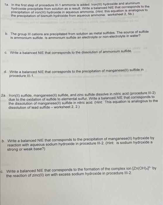 Solved 1a. In the first step of procedure III1 ammonia is