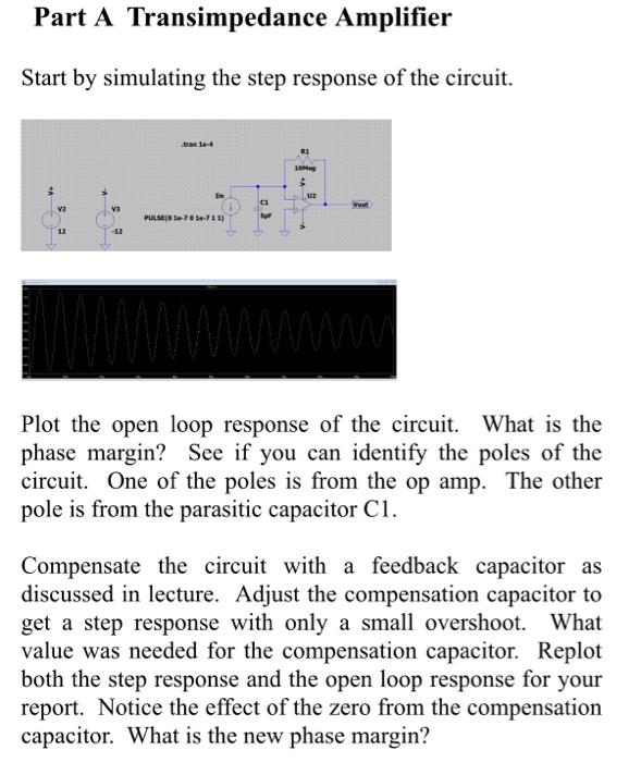 [Solved] use LTspice Part A Transimpedance Amplifier Start