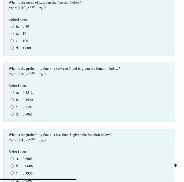 Solved What is the mean of x, given the function below?