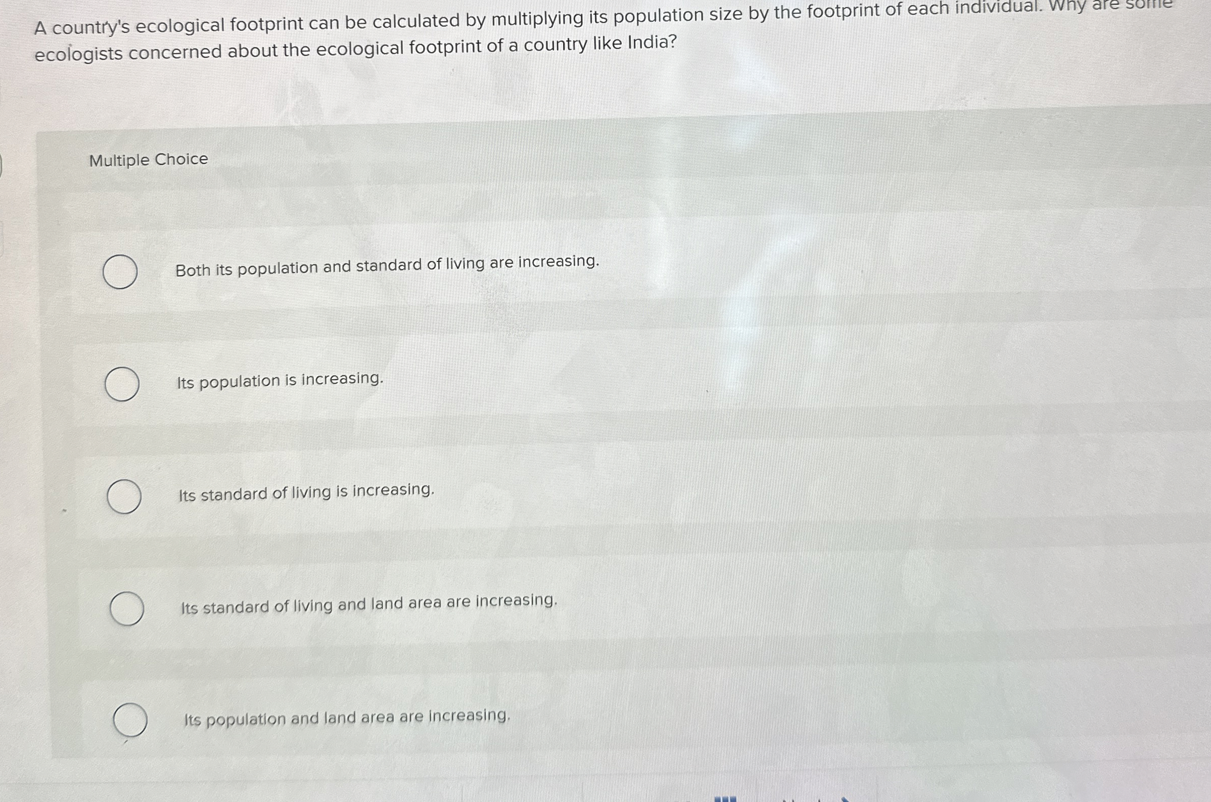 Solved A country's ecological footprint can be calculated by