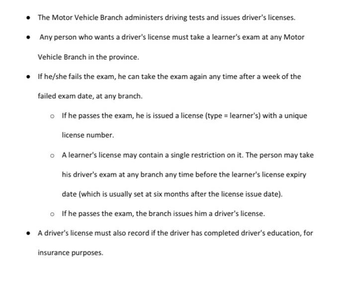 Solved The Motor Vehicle Branch administers driving tests