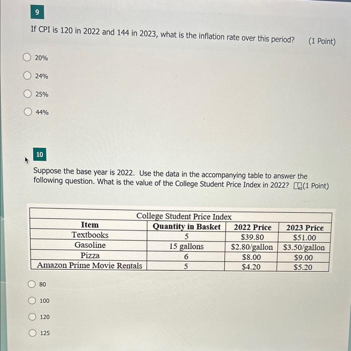 Solved If CPI is 120 in 2022 and 144 in 2023 , what is the | Chegg.com