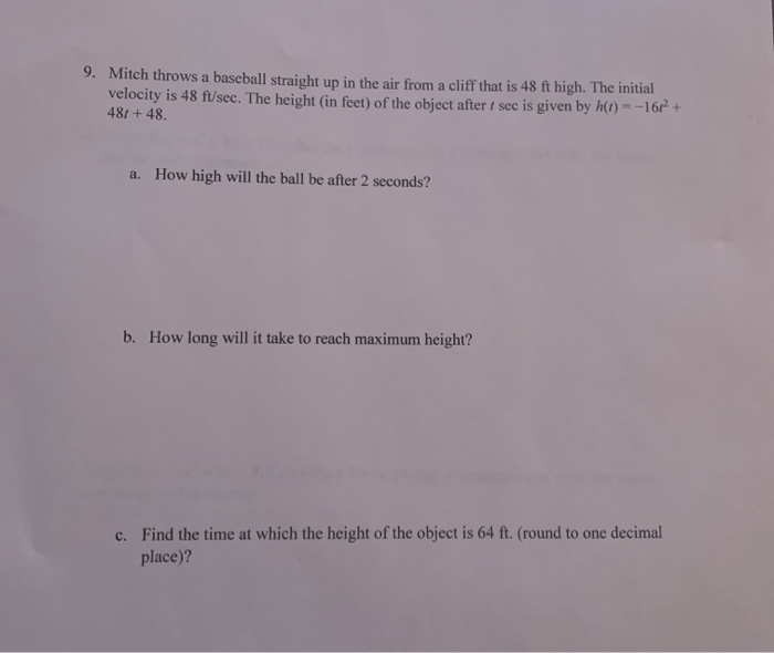 Solved 9. Mitch throws a baseball straight up in the air