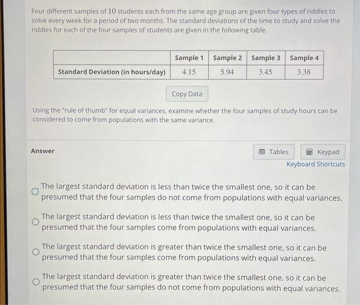 Solved Four different samples of 10 students each from the