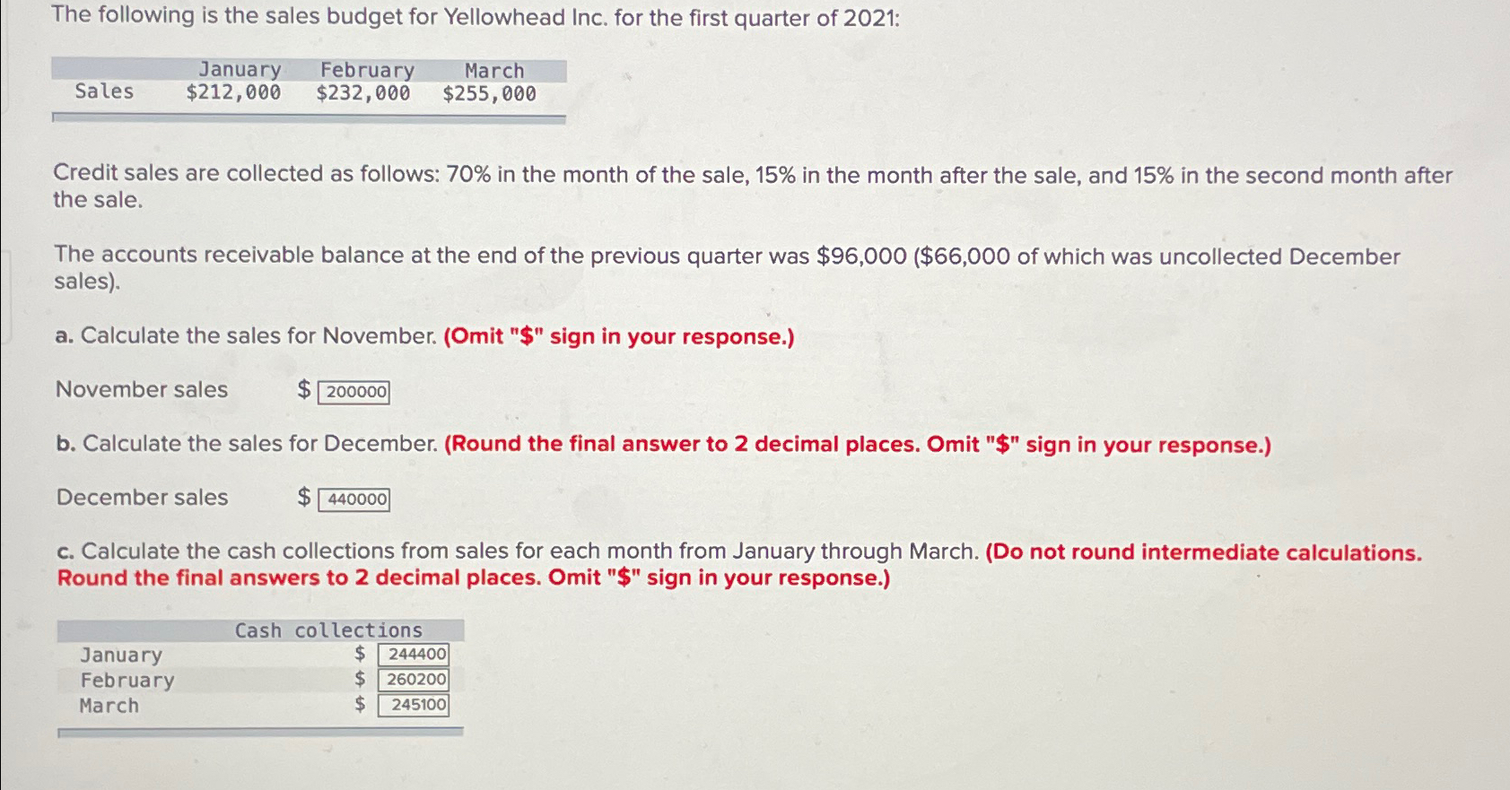 Solved The following is the sales budget for Yellowhead Inc.