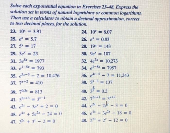 Solved Solve each exponential equation in Exercises 23-48. | Chegg.com