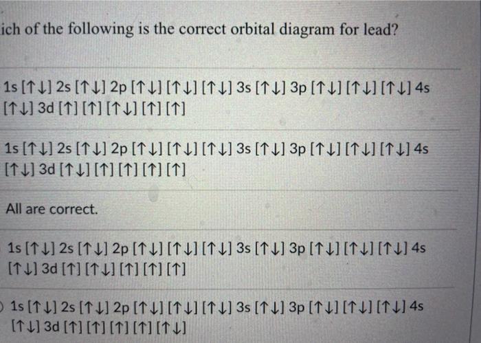 Solved Which of the following is the correct orbital diagram | Chegg.com