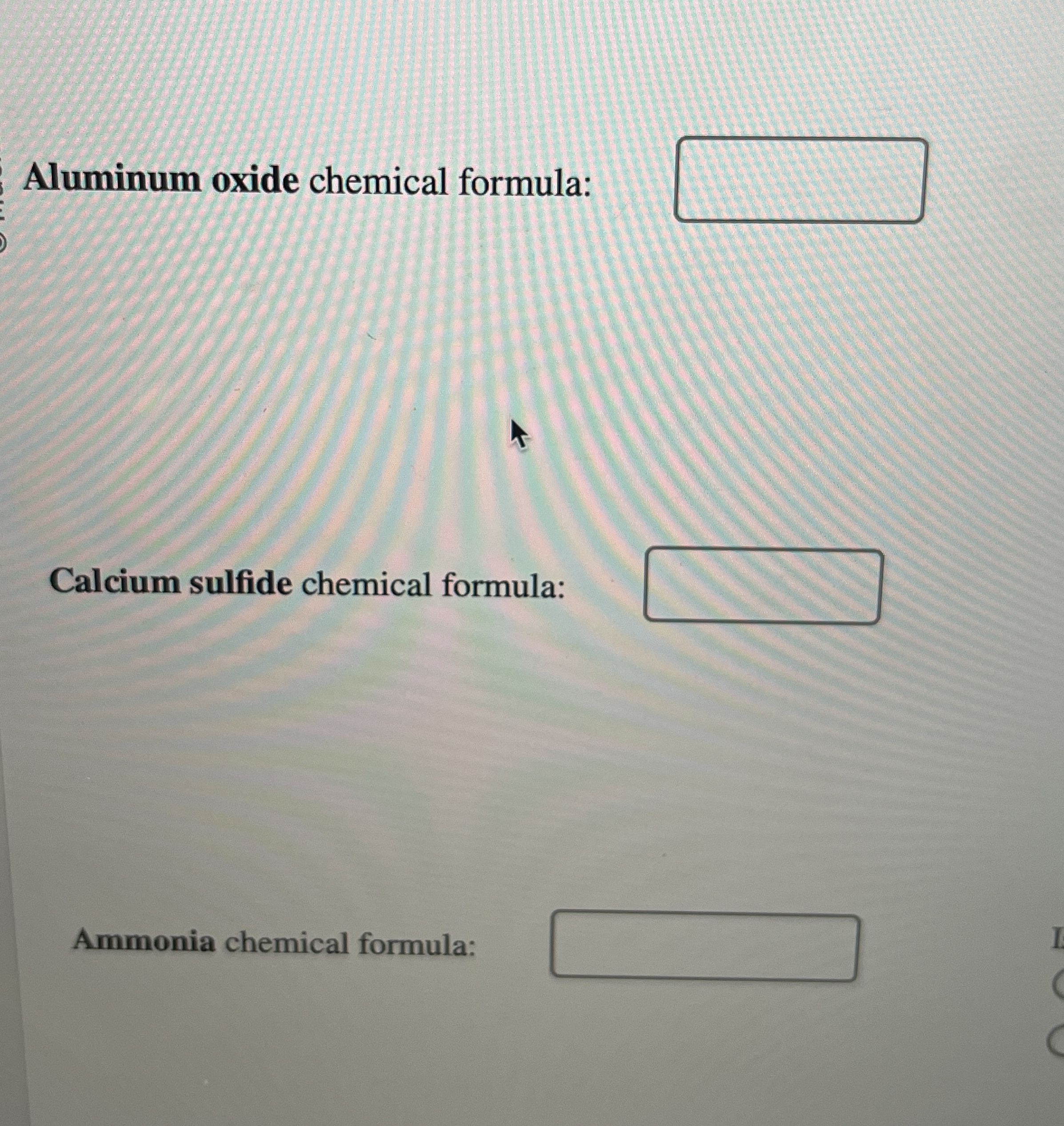 Solved Aluminum oxide chemical formulaCalcium sulfide