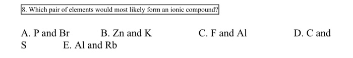 Solved 8. Which Pair Of Elements Would Most Likely Form A...