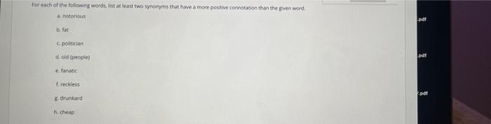 Solved For Each Of The Following Words, List At Least Two | Chegg.com