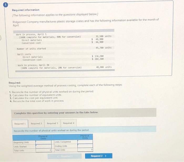 Solved Required information [The following information