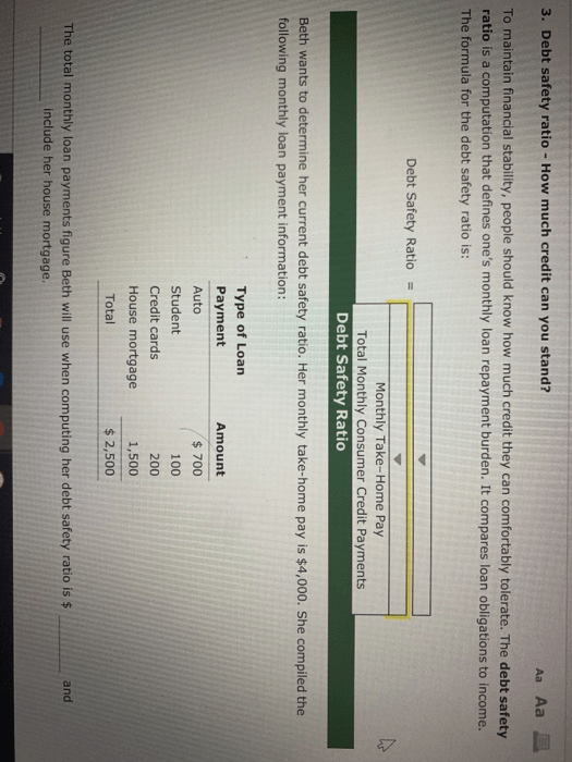 Solved 3. Debt Safety Ratio How Much Credit Can You Sta...