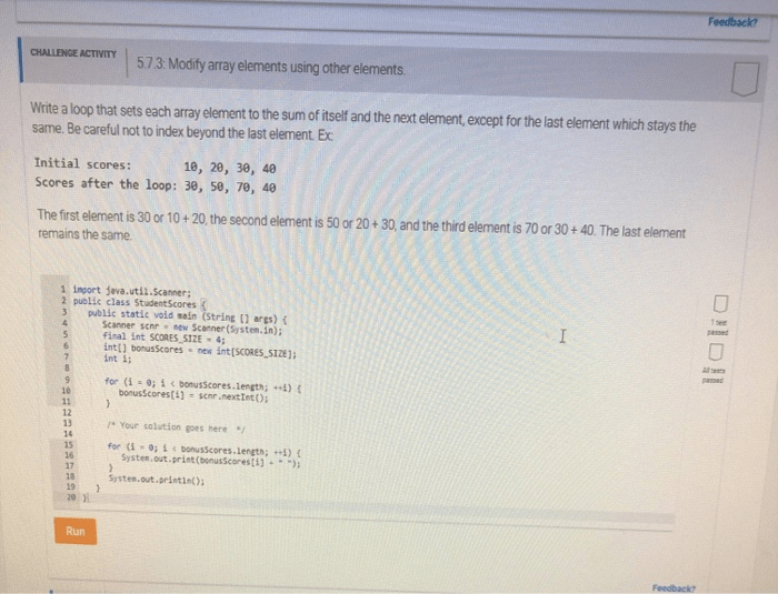 Solved Feedback CHALLENGE ACTIVITY 57.3. Modify Array Ele...