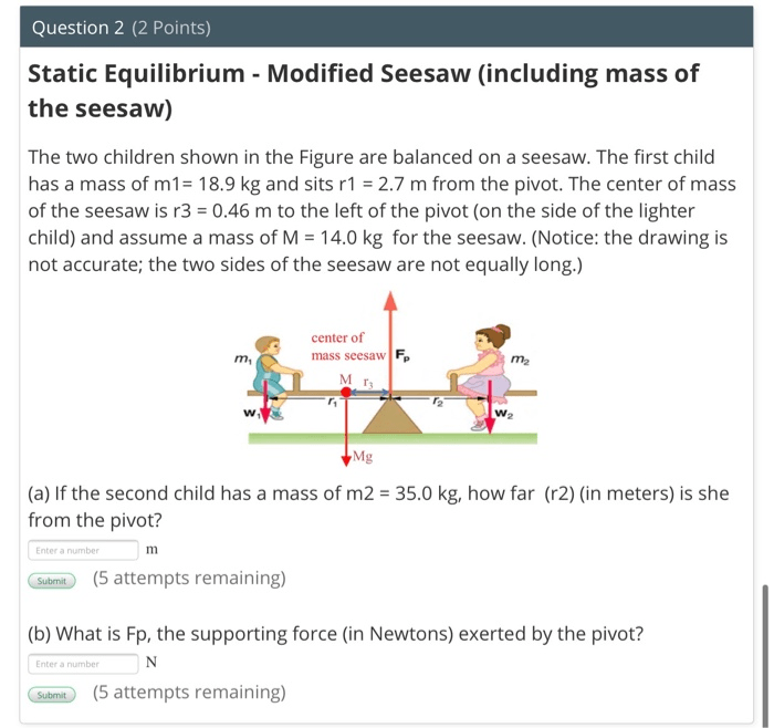 Solved Question 2 (2 Points) Static Equilibrium Modified