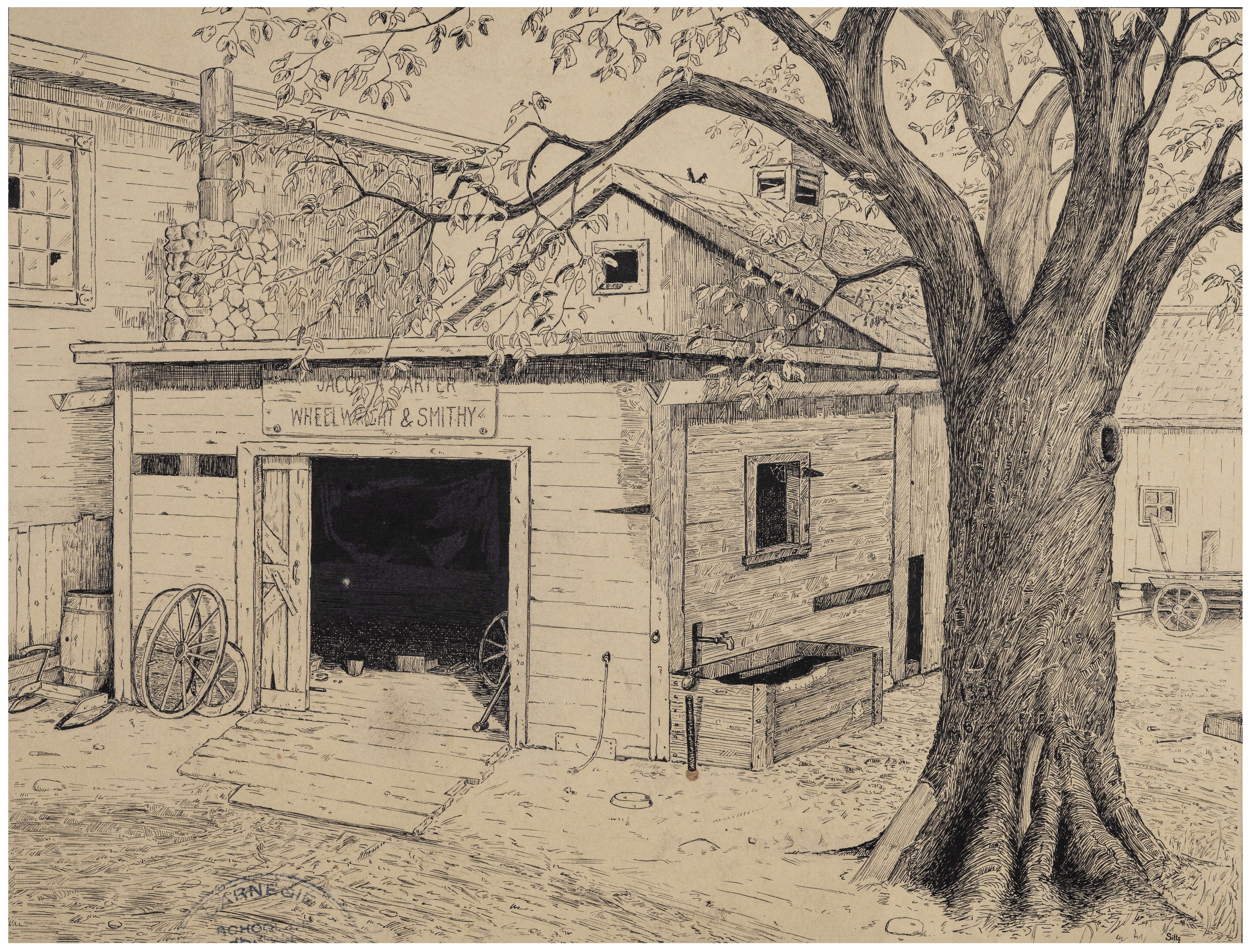 An Antique 1924 Illustration Art Drawing Under The Spreading Chestnut