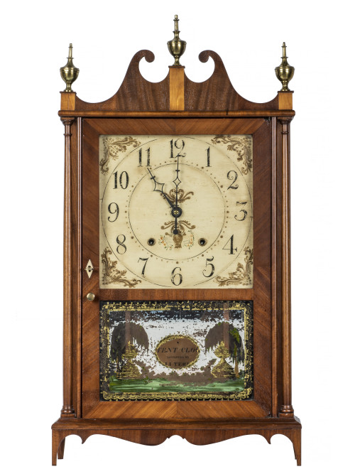 An Antique 19th Century Eli Terry and Sons Pillar and Scroll Shelf