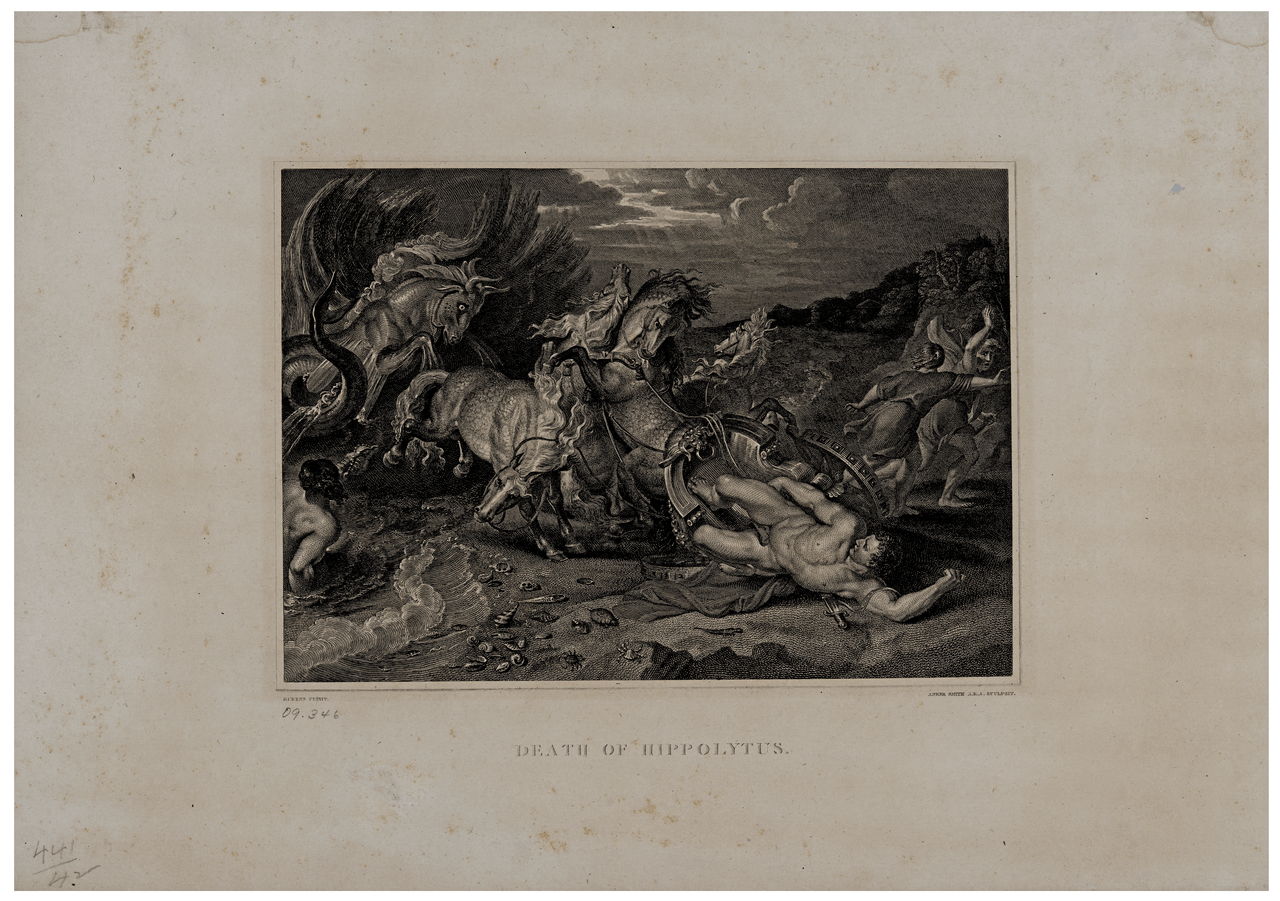 Death Of Hippolytus After Rubens Anker Smith 1810 Antique Engraving