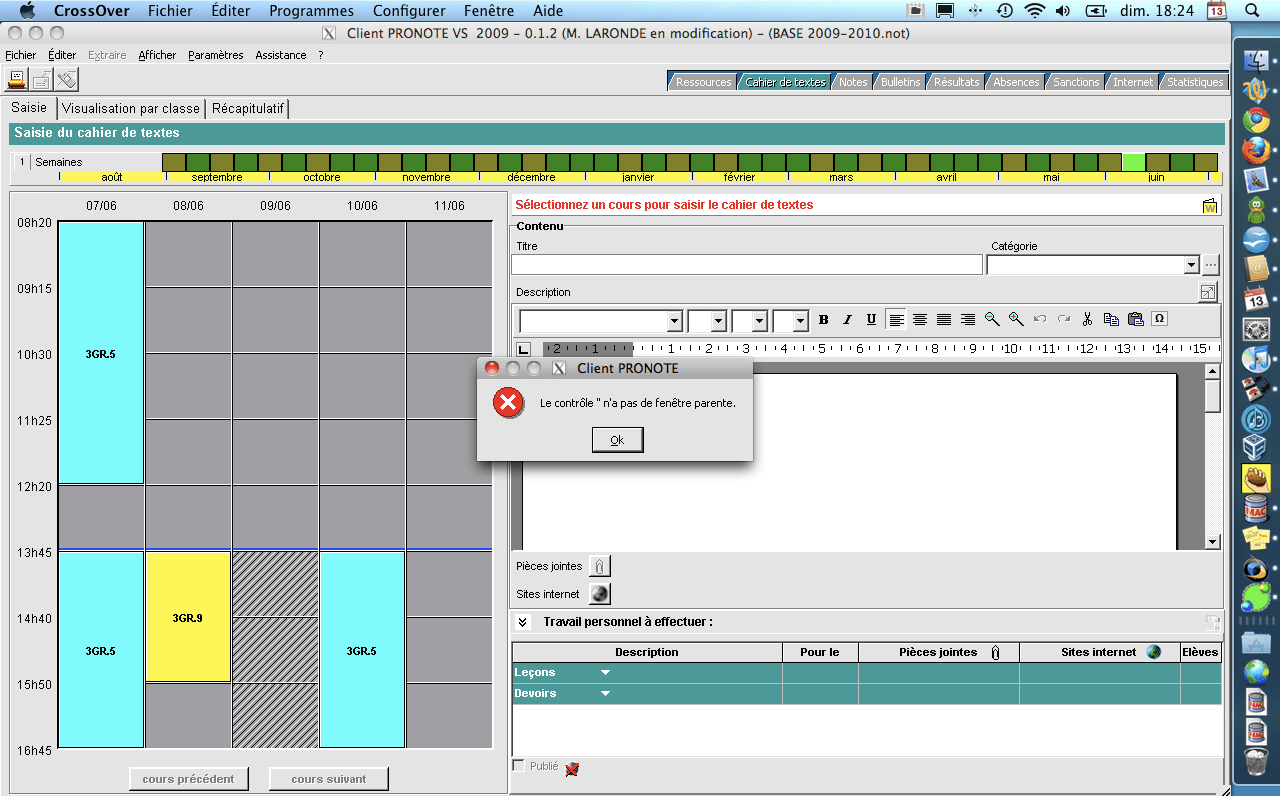 PRONOTE client 2009 Compatibility Database CodeWeavers