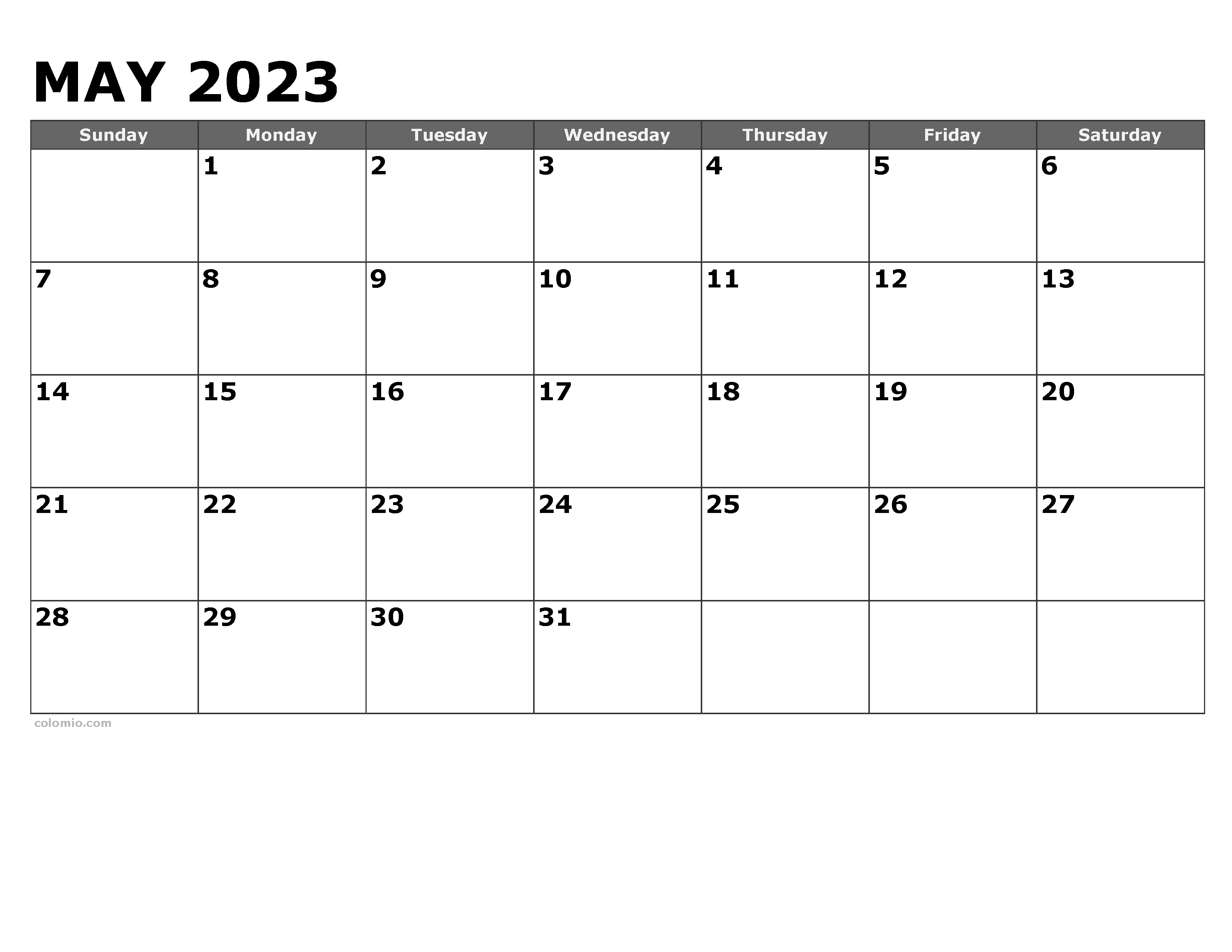May 2025 Calendar Free Printable PDF, XLS and PNG