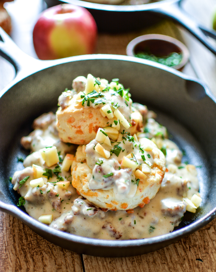 3Ingredient Cheesy Biscuits with Apple Sausage Gravy