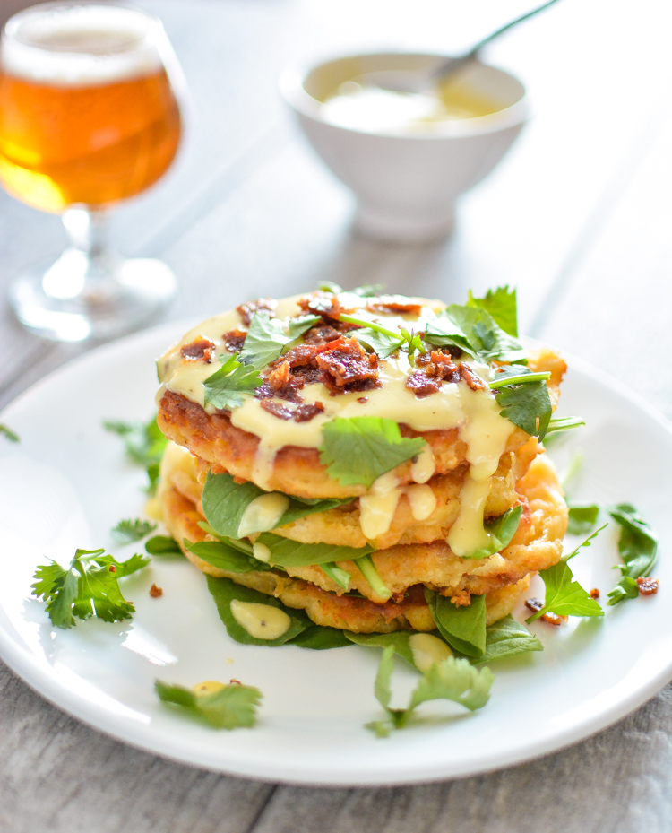 Butternut Squash Cheesy Corn Cakes with Gruyere HollandaiseCooking and Beer