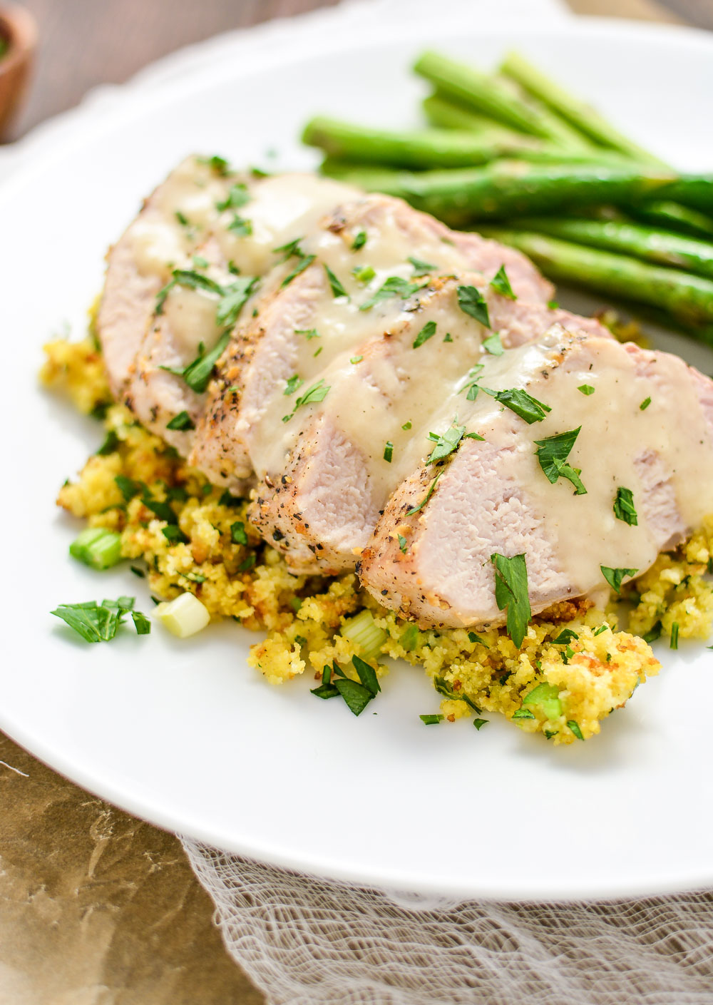Roasted Lemon Pepper Pork Tenderloin with Cornbread StuffingCooking and