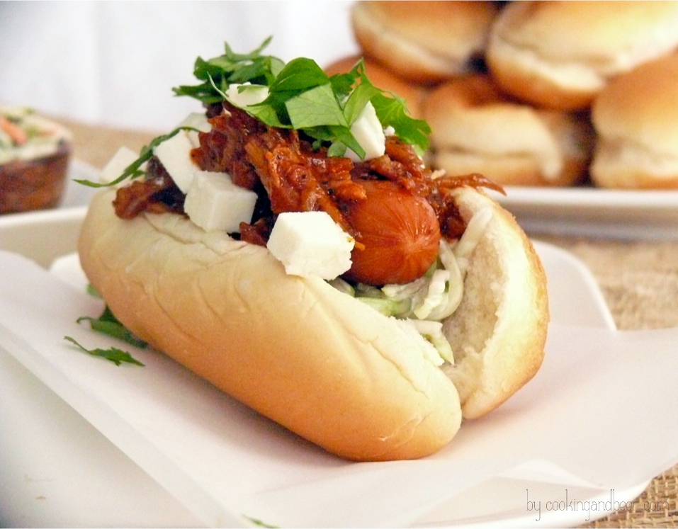 Pulled Pork Hot Dogs with Broccoli Slaw