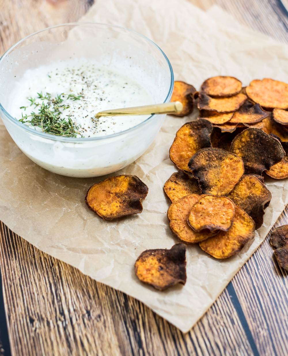 Turmeric Sweet Potato Chips with Mascarpone Dip Cooking and
