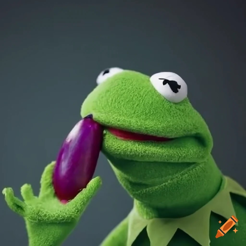 Kermit holding an eggplant