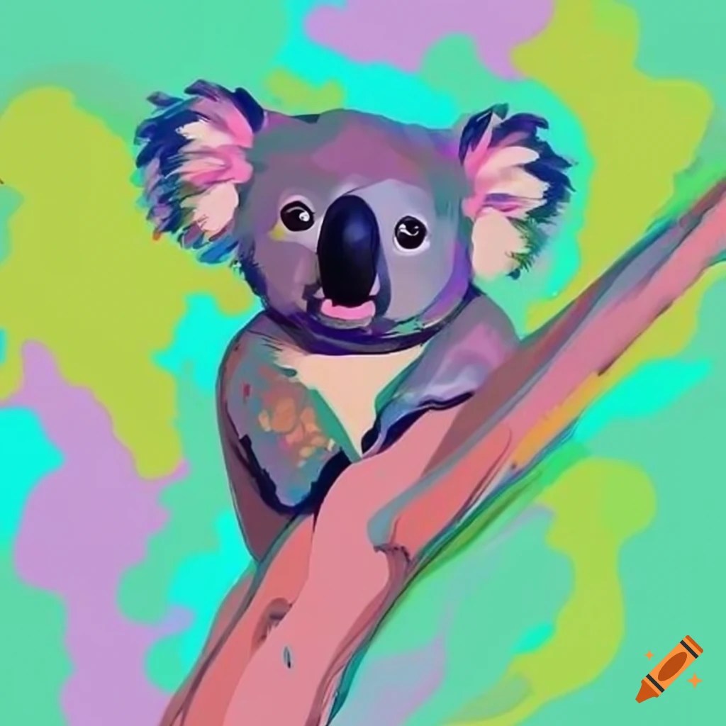 Cute koala tree pastel pink teal green blue colours brentos style on