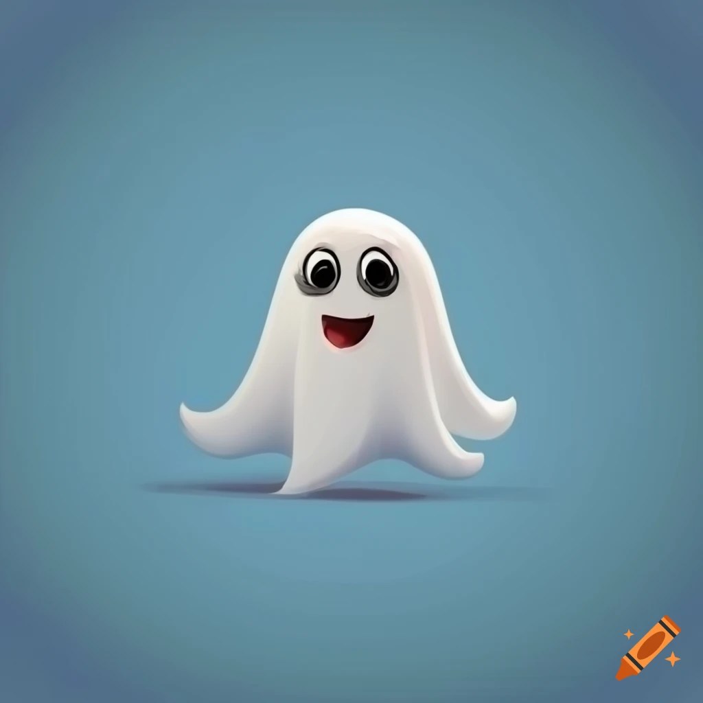 Cartoon ghost, stars on blue background