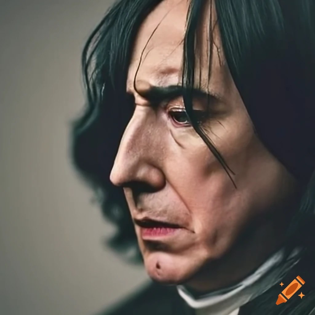 Actor Alan Rickman as young Severus Snape crying on Craiyon