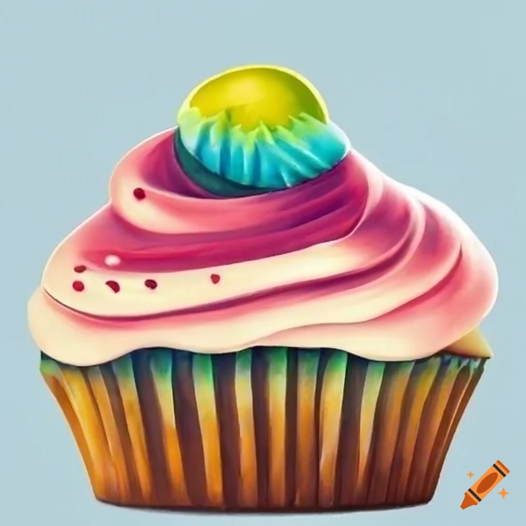 Vibrant color pencil drawings of cupcakes