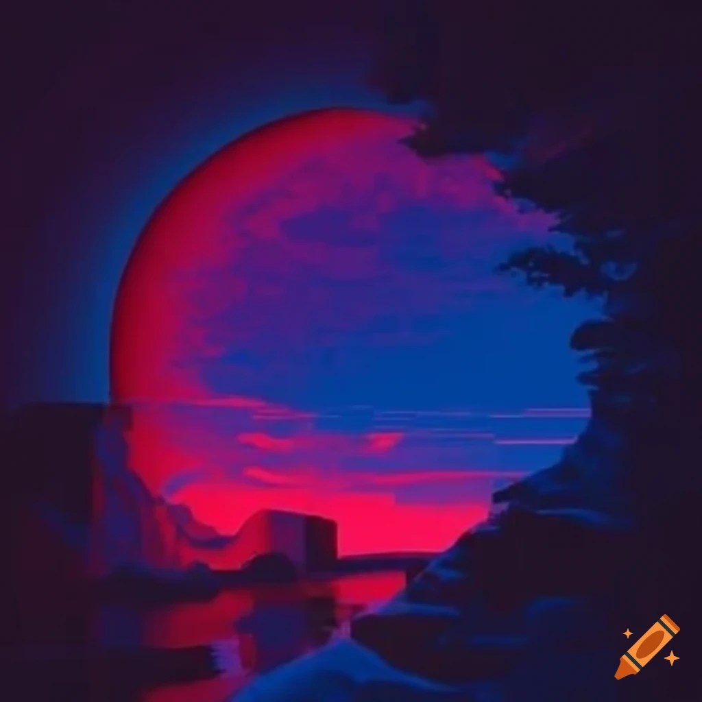 Red and blue vaporwave aesthetic on Craiyon