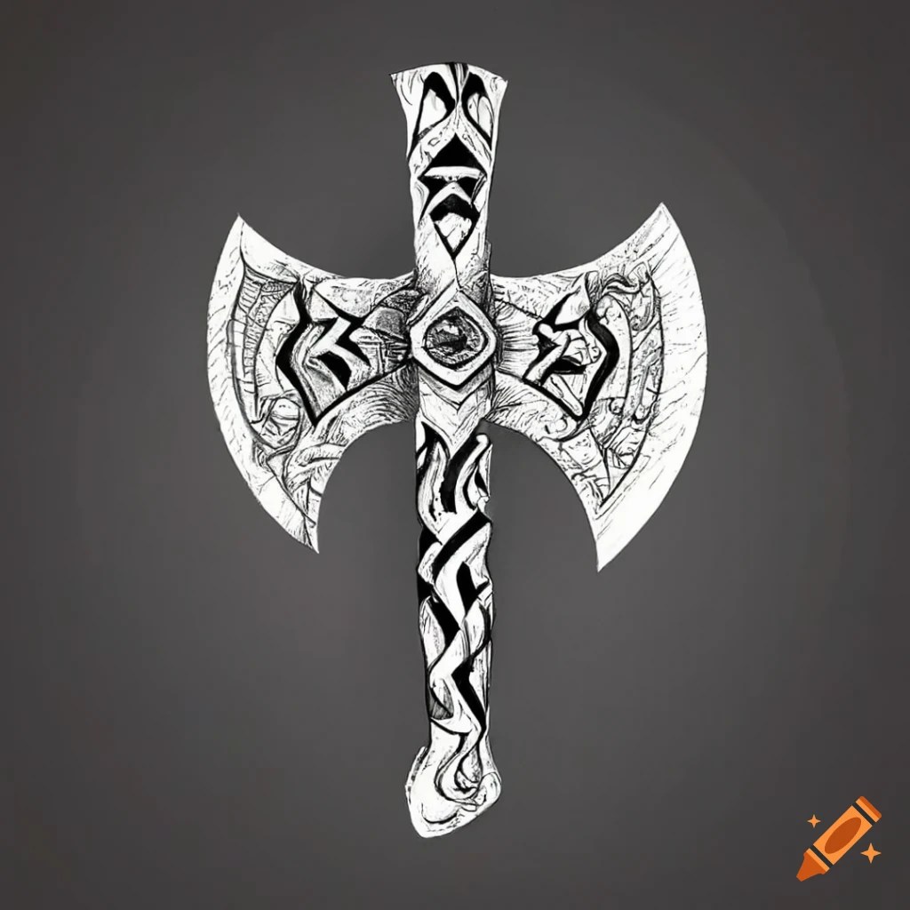 Black and white tribal axe tattoo on Craiyon