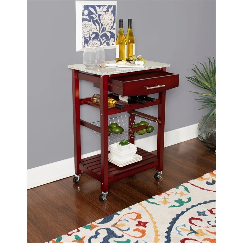 Linon Natalie Wood and Granite Top Kitchen Cart in Wenge Brown Cymax