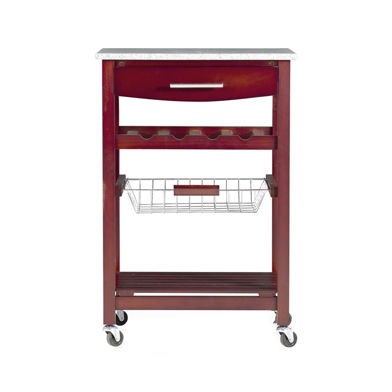 Linon Natalie Wood and Granite Top Kitchen Cart in Wenge Brown Cymax
