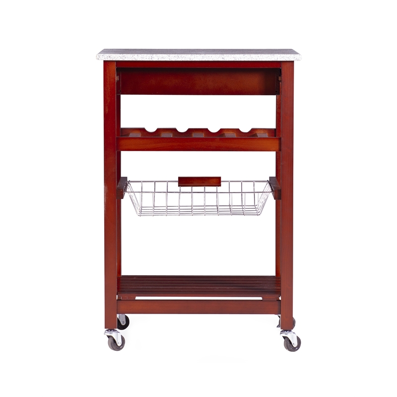 Linon Natalie Wood and Granite Top Kitchen Cart in Wenge Brown Cymax