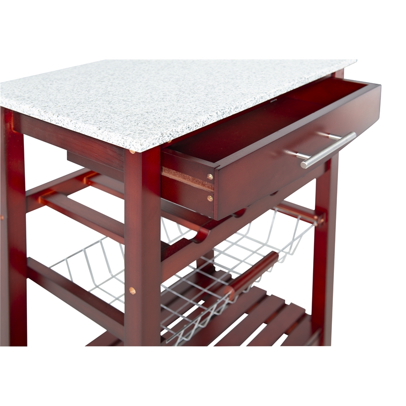 Linon Natalie Wood and Granite Top Kitchen Cart in Wenge Brown Cymax